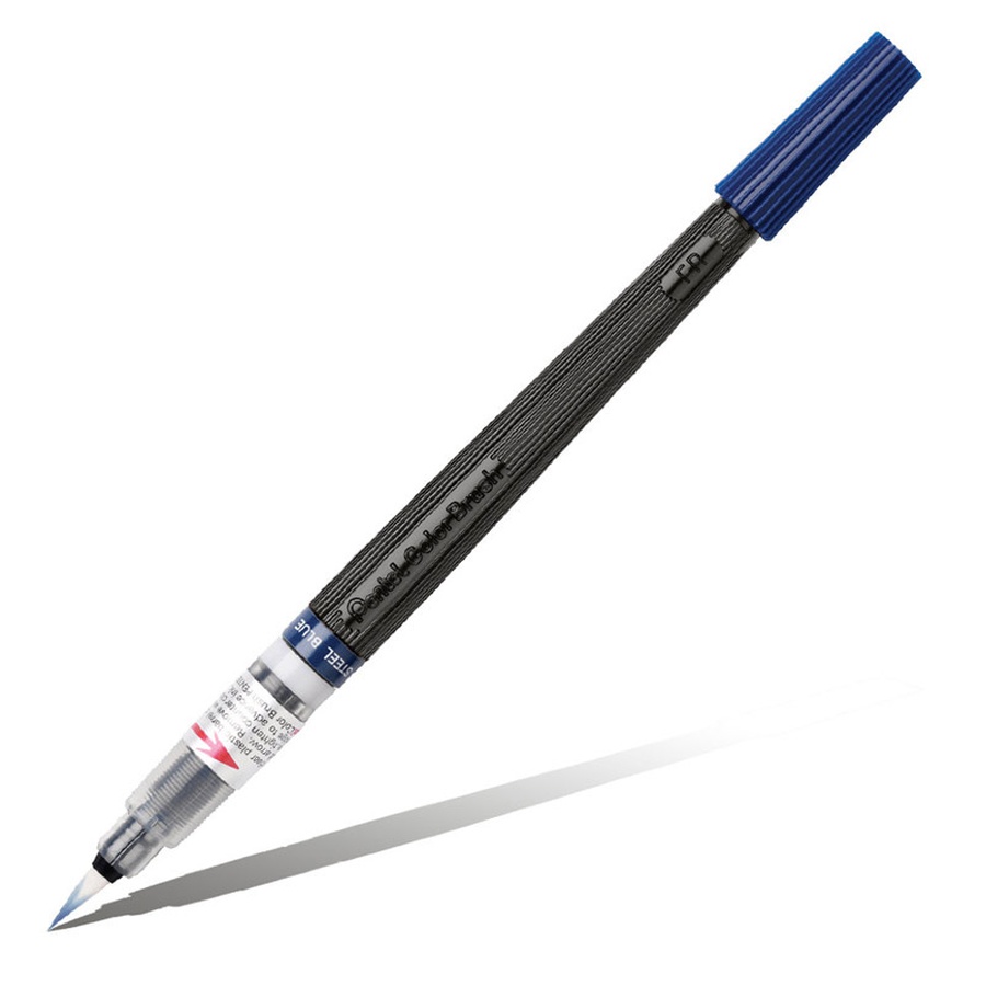 фото Ручка кисть с краской pentel colour brush стальной синий