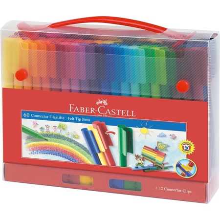 Набор фломастеров Faber-Castell Connector 60 цветов+10 клипов