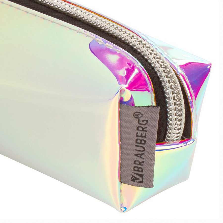 фотография Пенал-косметичка brauberg прямоугольный, зеркальный, мягкий, pearl, 21х5х5 см
