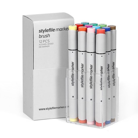изображение Набор спиртовых маркеров stylefile brush b из 12 базовых оттенков