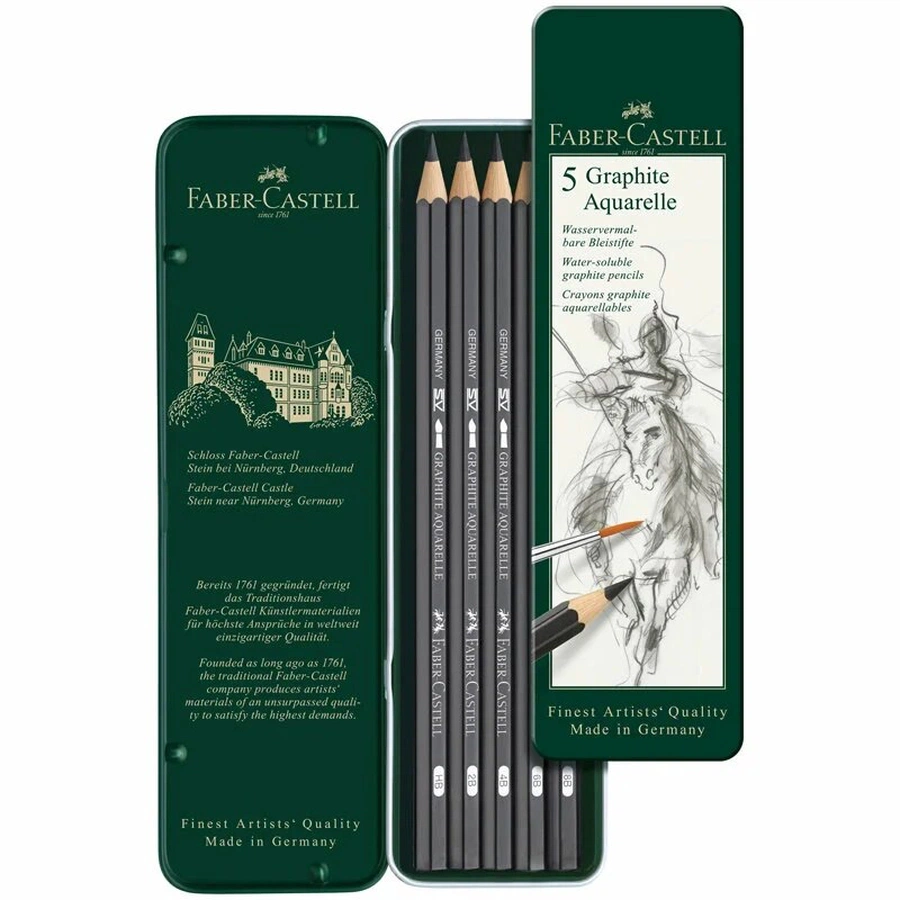 фотография Набор акварельных чернографитных карандашей faber-castell 5 штук: hb, 2b, 4b, 6b, 8b