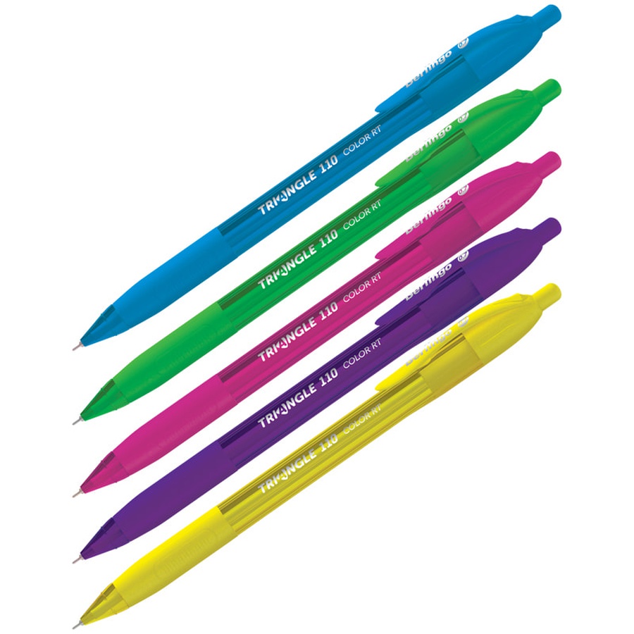 фото Ручка шариковая автоматическая berlingo triangle 110 rt color синяя, 0,7 мм, трёхгранная, игольчатый стержень