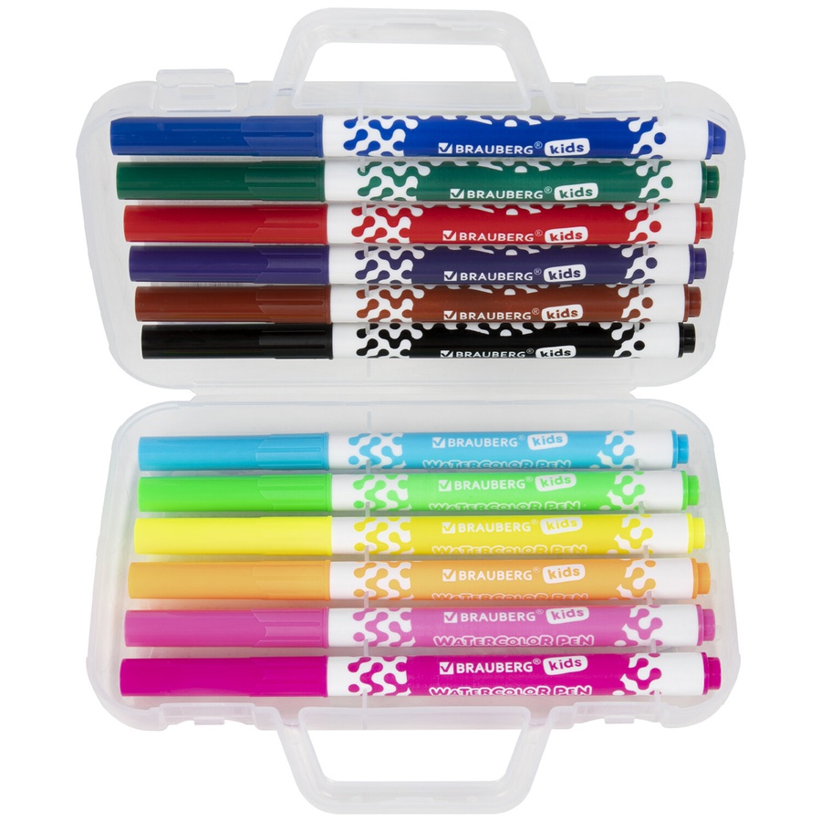 изображение Фломастеры в портфельчике утолщенные 12 цветов, вентилируемый колпачок, brauberg kids