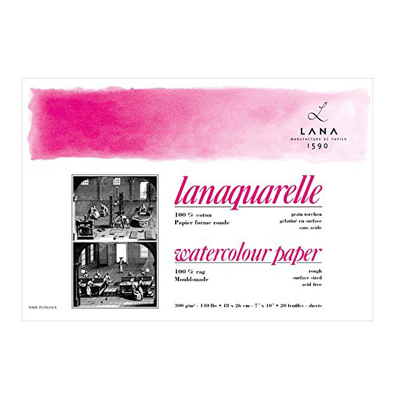 Склейка для акварели Lana Lanaquarell, 300 г, 23х31 см, 20 л, хлопок 100%, торшон