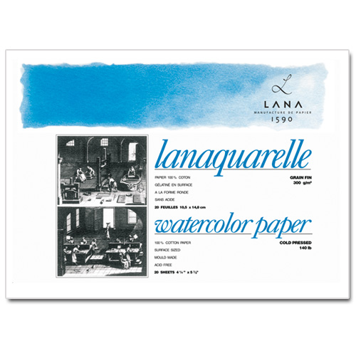 Склейка акварельной бумаги Lana Lanaquarelle, плотность 300 г/м2, размер 31х41 см, 20 листов, среднее зерно, 100% хлопок