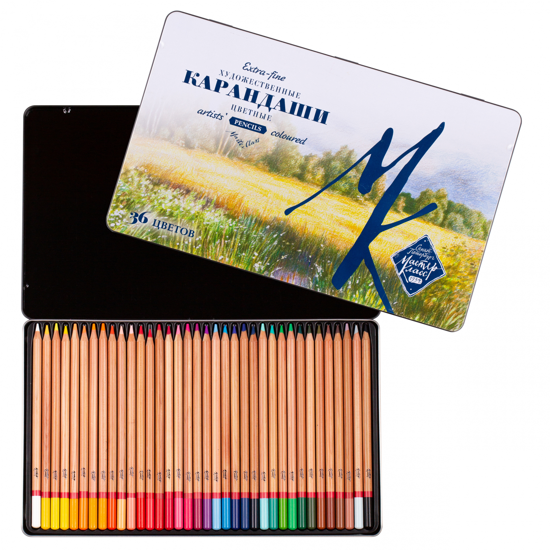 Набор карандашей цветных Мастер-Класс 36 цветов, жестяная коробка