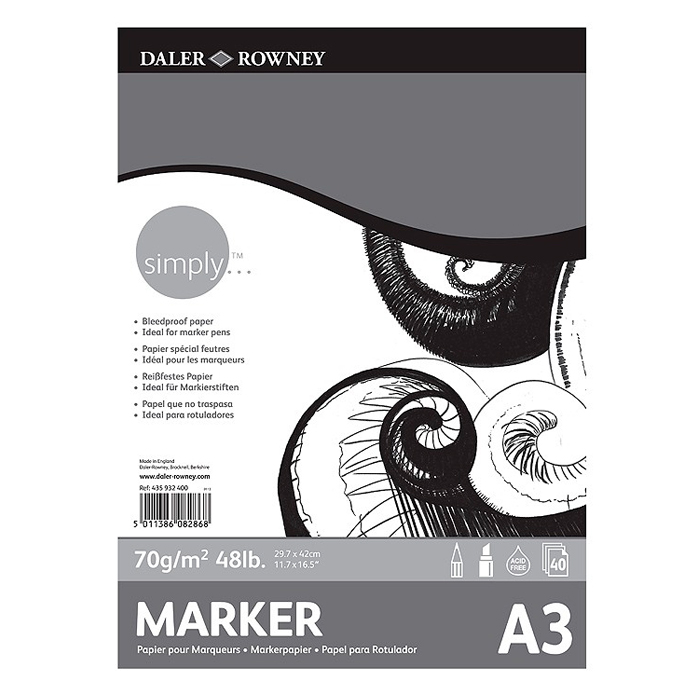Альбом для маркеров Daler Rowney Simply, 40 листов, плотность 70 г/м2, формат А3