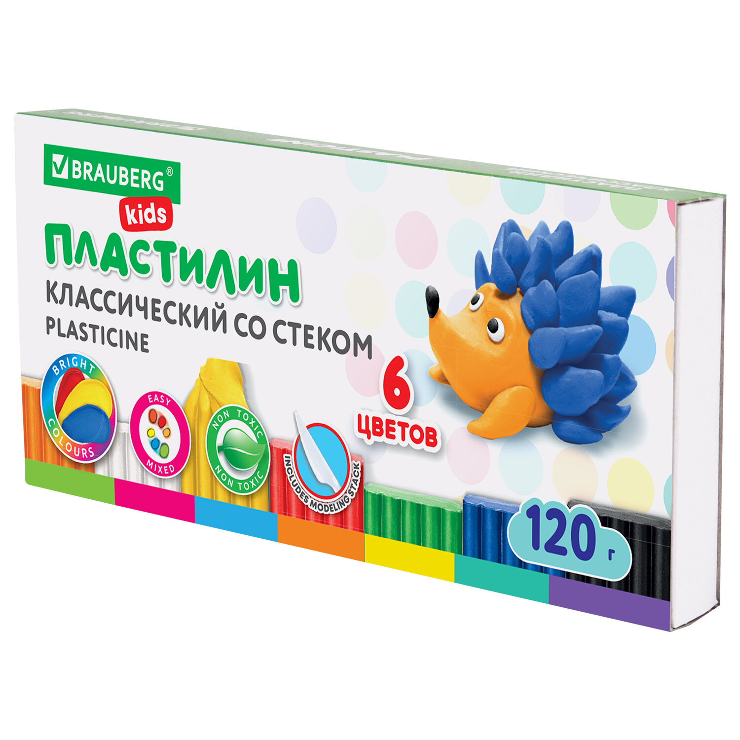 Пластилин классический BRAUBERG KIDS, 6 цветов, 120 г, о стеком, купить ...